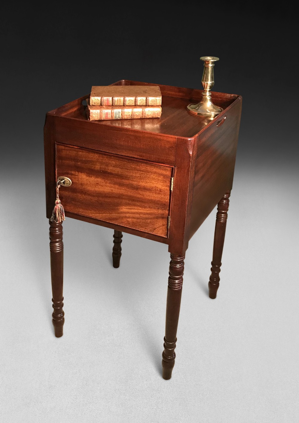 A very useful Regency Period Mahogany square Tray-top Bedside Cabinet