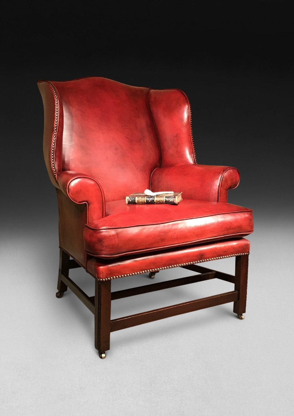 Chippendale period Mahogany  and leather wing armchair