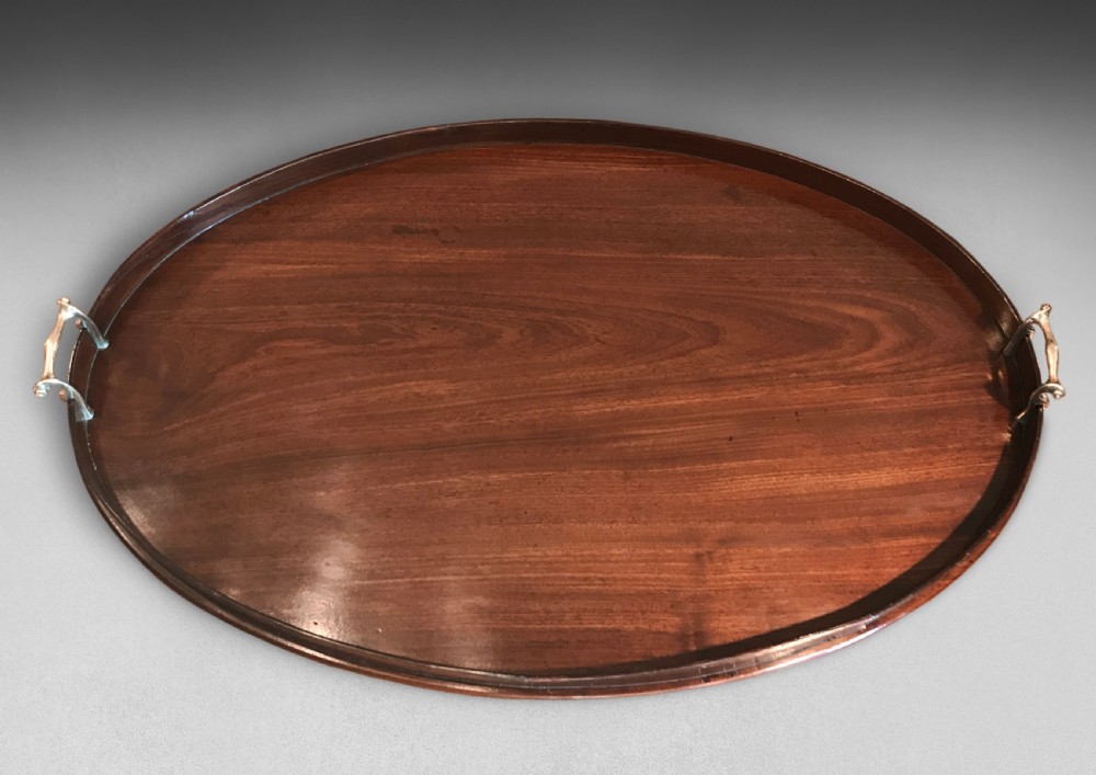 George III Period Mahogany Oval Galleried Serving Tray 