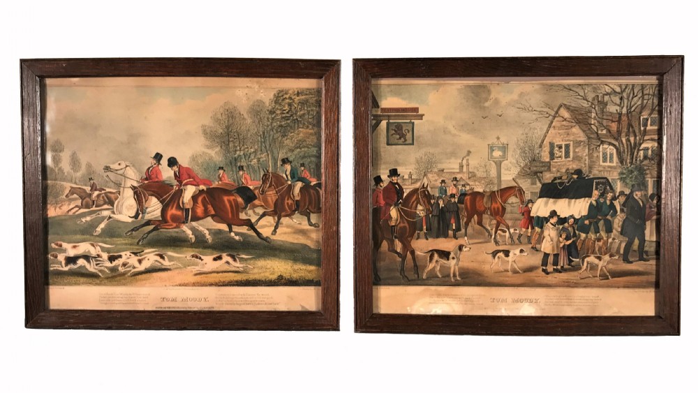 Nicholas Parsons Collection – Pair of 19th Century Equestrian Hunting Scene Lithographs of Tom Moody