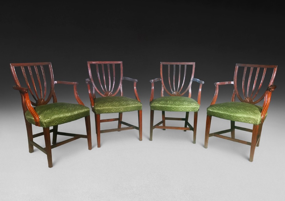 Set of four Hepplewhite Period Mahogany Salon Armchairs View IX
