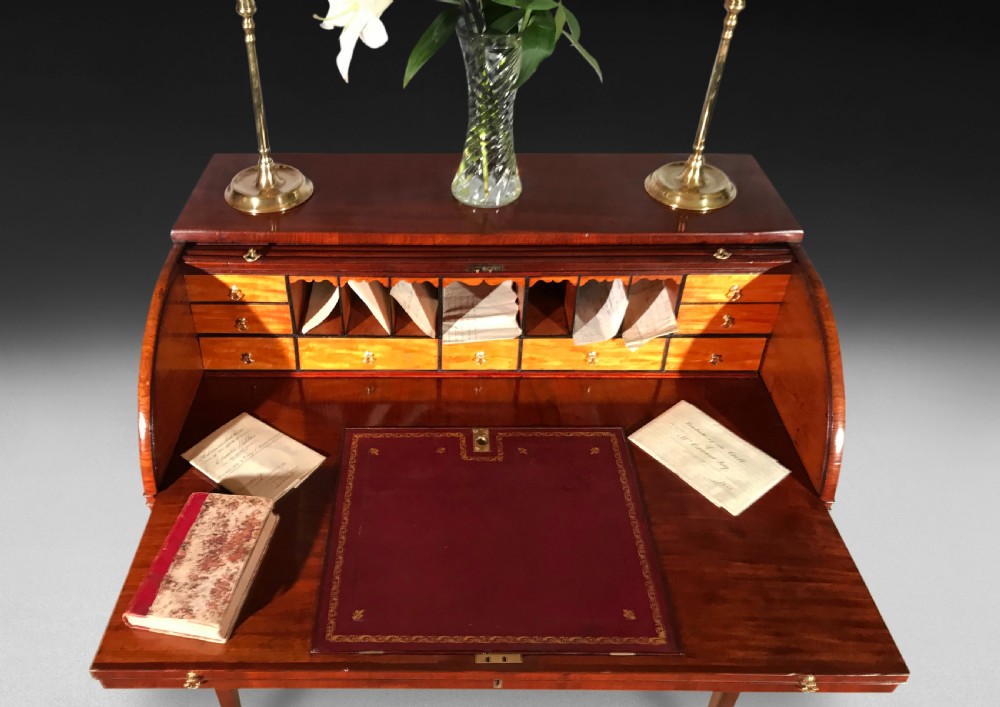 George III Mahogany and Satinwood Tambour Writing Table View III