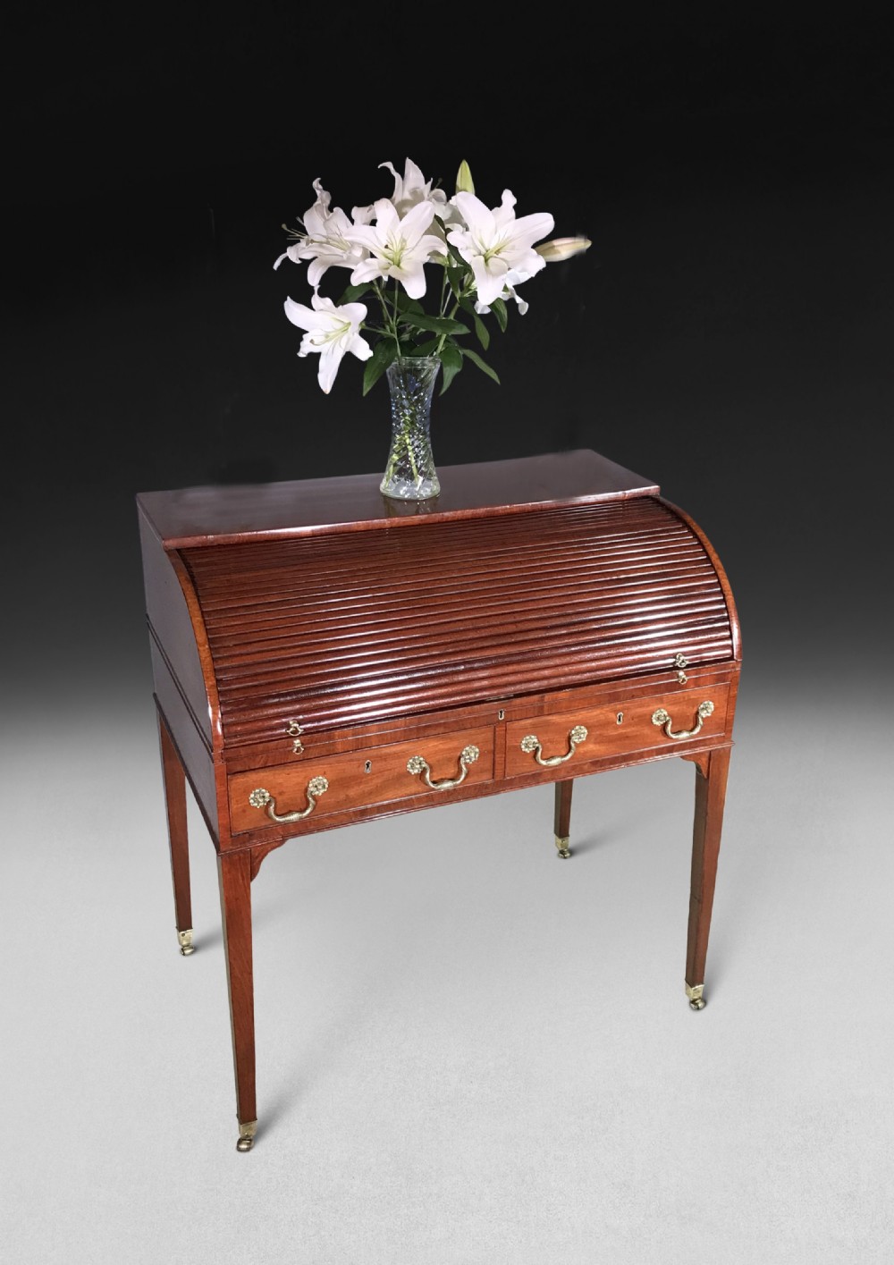 George III Mahogany and Satinwood Tambour Writing Table