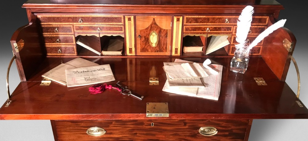 George III Period Mahogany and inlaid Secretaire Bookcase View III