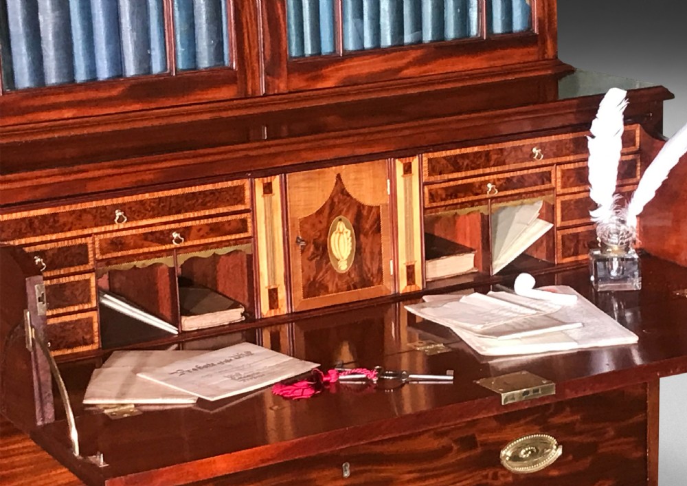 George III Period Mahogany and inlaid Secretaire Bookcase View V