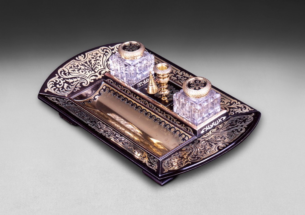Regency Ebony and Brass Inlaid Desk Piece