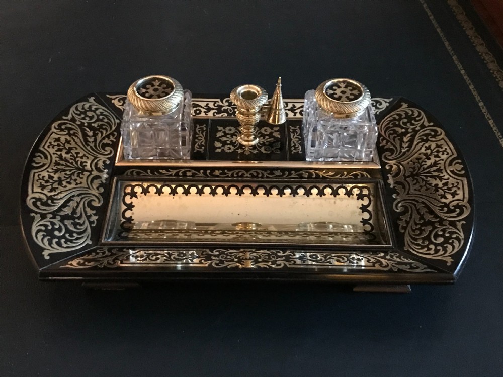 Regency Ebony and Brass Inlaid Desk Piece View II