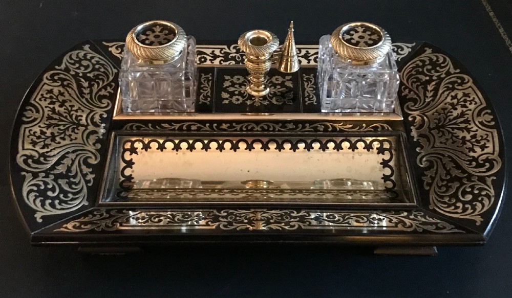 Regency Ebony and Brass Inlaid Desk Piece View IV