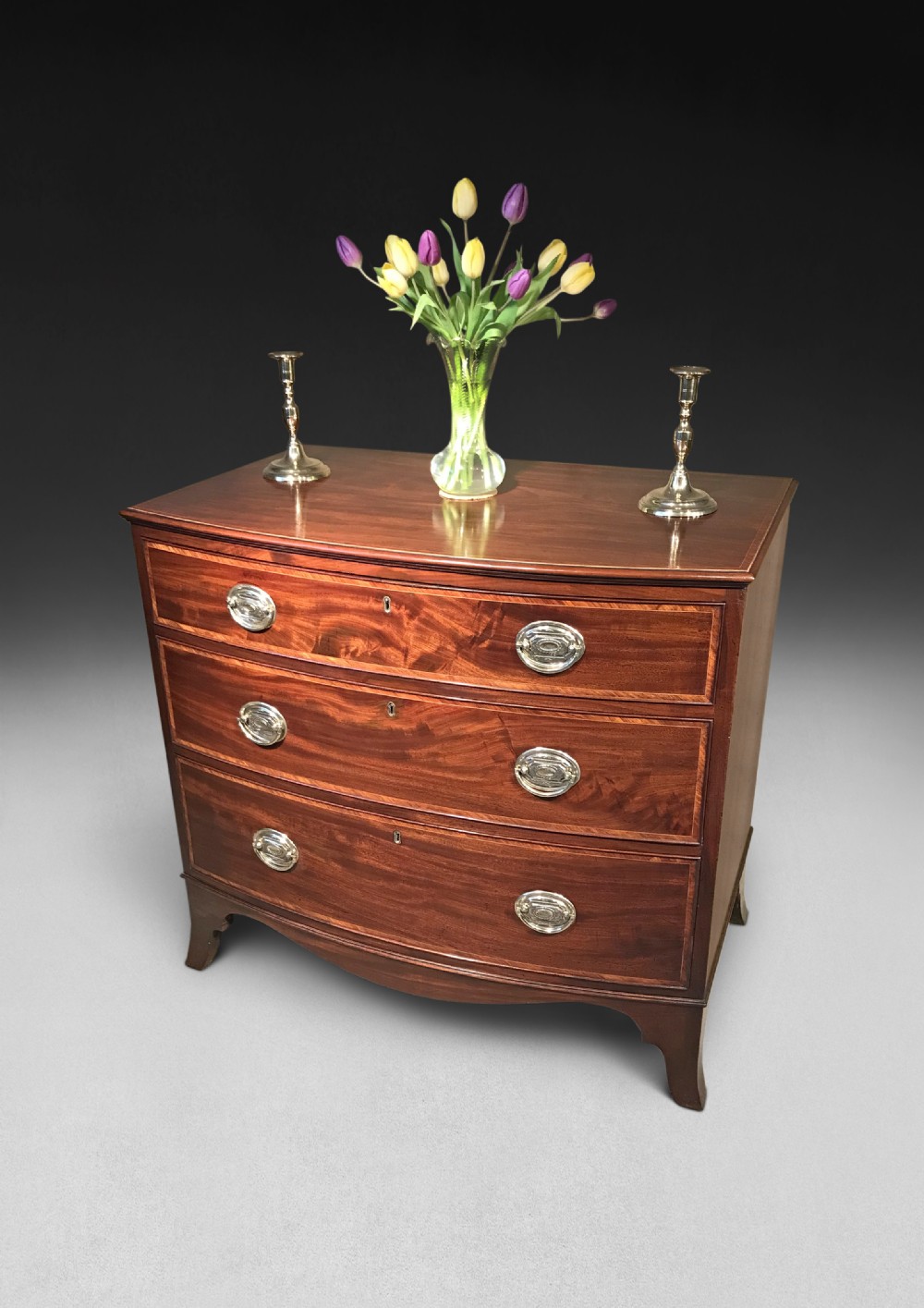 George III Period Mahogany and Inlaid Bow-fronted Chest of Drawers 