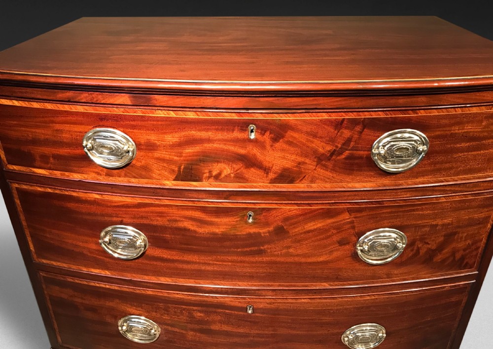 George III Period Mahogany and Inlaid Bow-fronted Chest of Drawers  View III