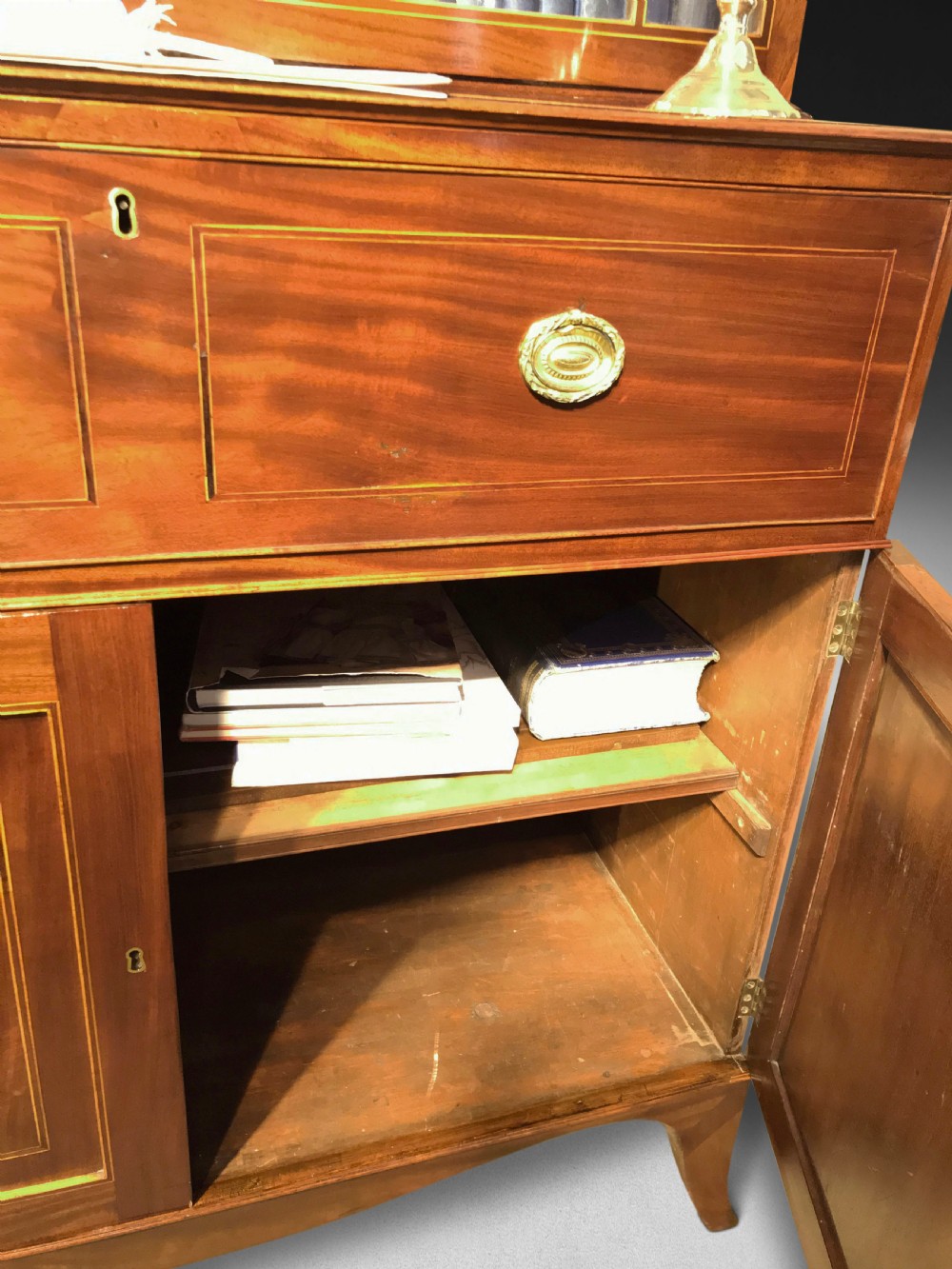 Sheraton Mahogany and Satinwood Secretaire Bookcase View II