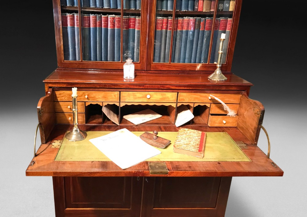 Sheraton Mahogany and Satinwood Secretaire Bookcase View IV