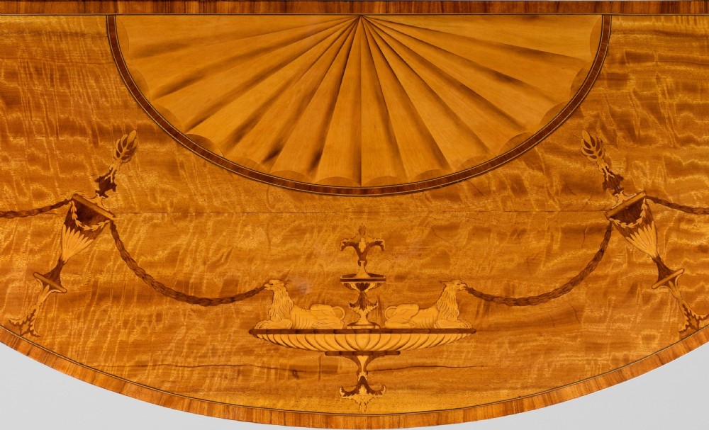 A Pair of 19th. Century Neo-Classical Marquetry Inlaid Satinwood Demi-Lune Console Tables View VII