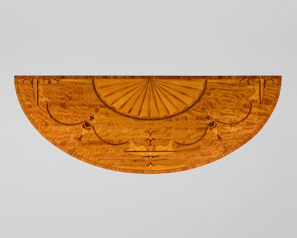 A Pair of 19th. Century Neo-Classical Marquetry Inlaid Satinwood Demi-Lune Console Tables View IX