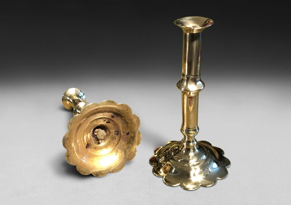 Two early 18th. Century Brass Ejector Candlesticks View II