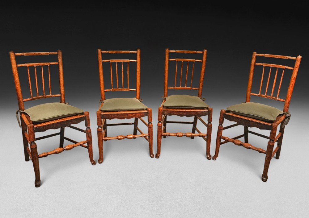 Set of Four Early 19th Century Ash Spindle Back Chairs