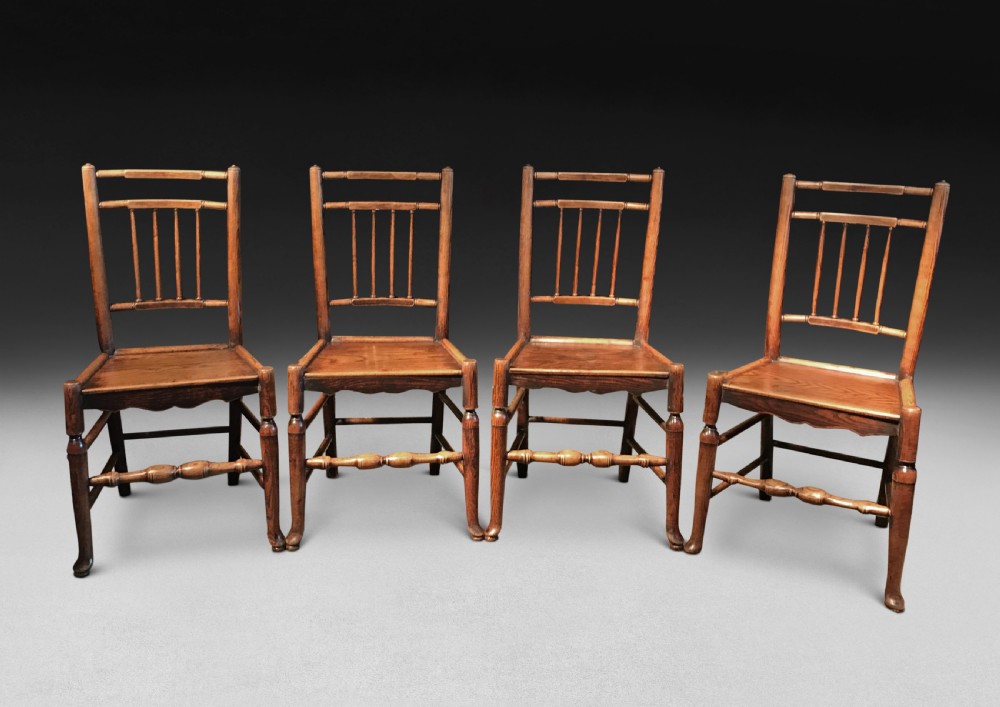 Set of Four Early 19th Century Ash Spindle Back Chairs View IV