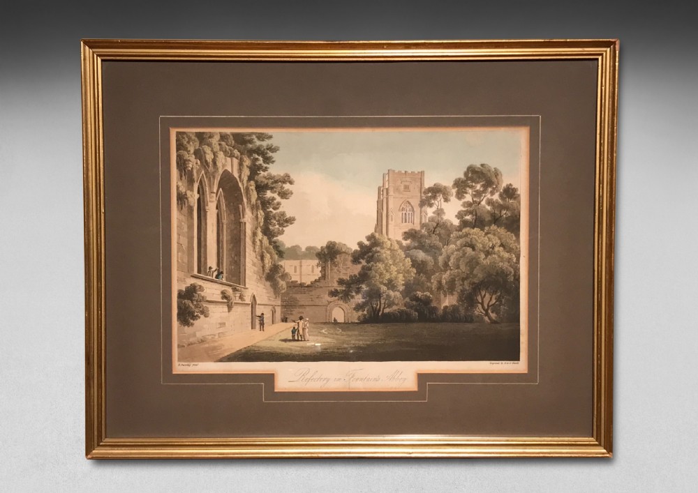 Early 19th Century Engraving of the Refectory in Fountains Abbey
