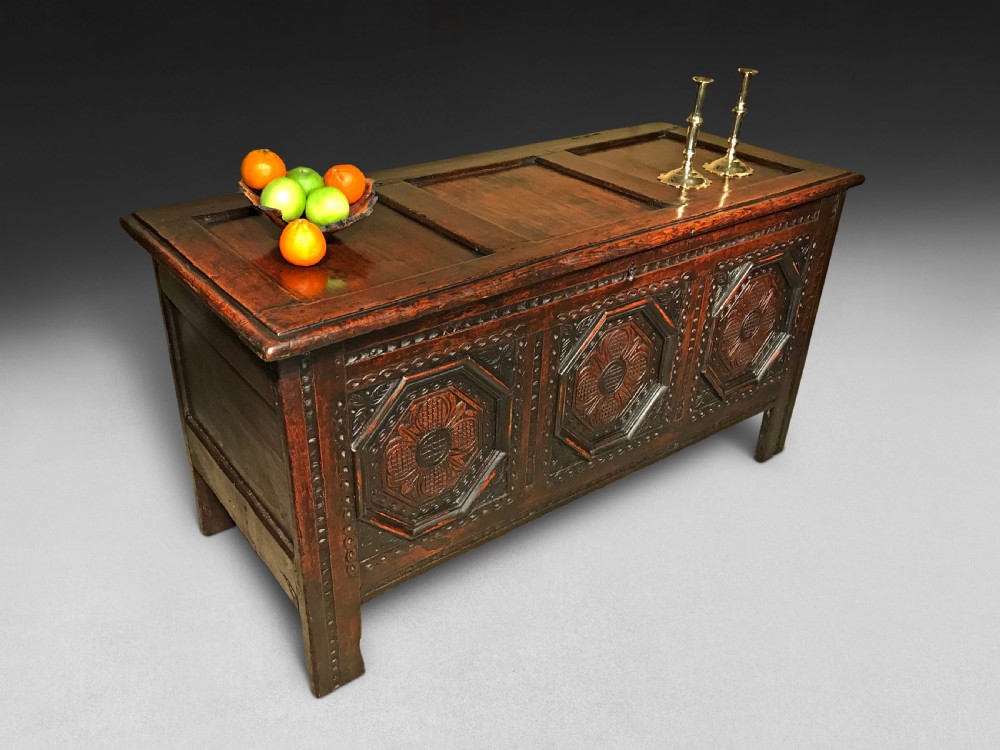Charles II Carved Oak Coffer