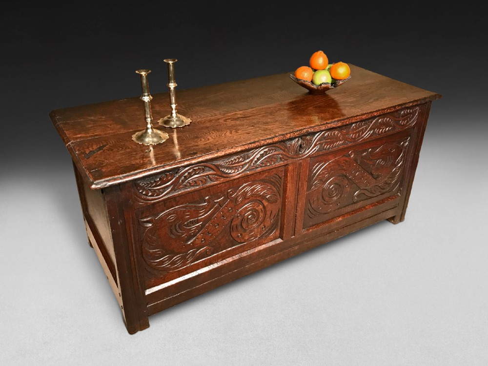Charles II Serpent Carved Oak Coffer
