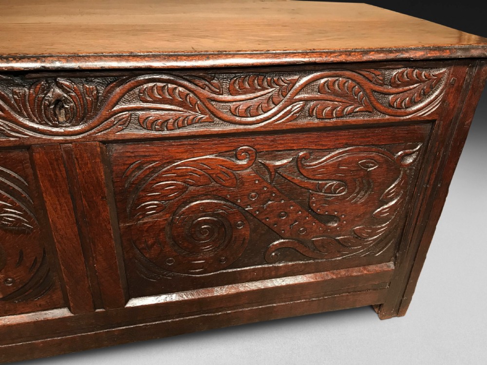 Charles II Serpent Carved Oak Coffer View III
