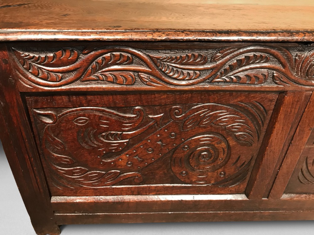 Charles II Serpent Carved Oak Coffer View IV
