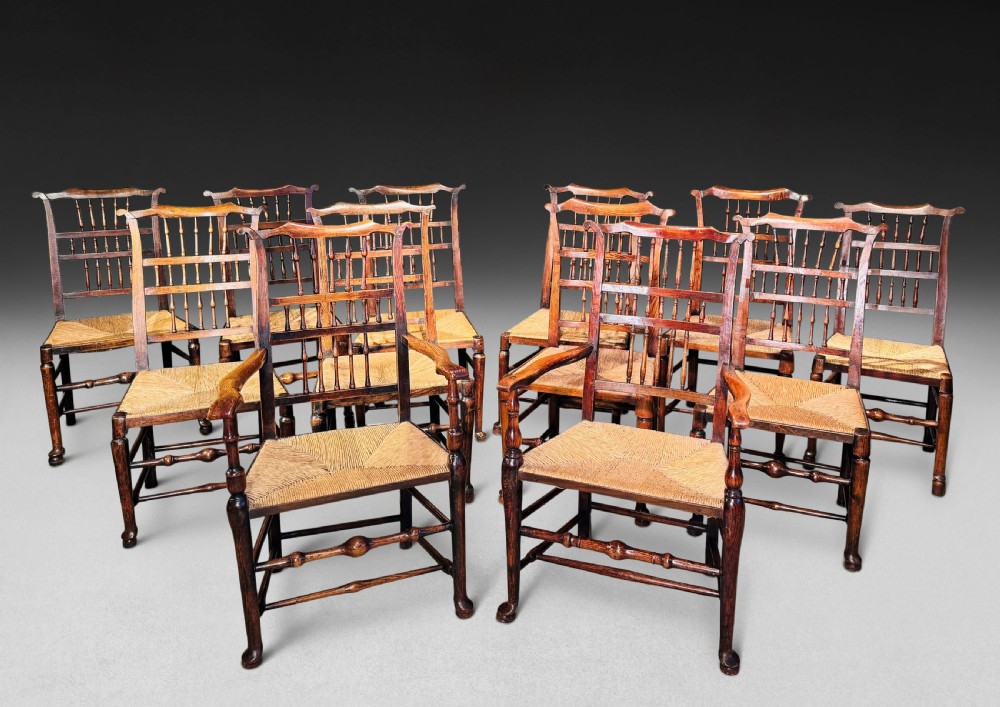 A Set of 12 Lancashire Spindle Back Chairs