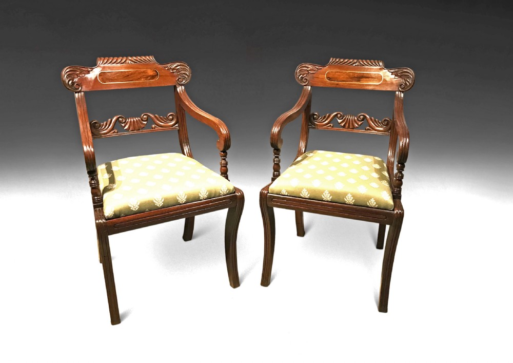 A superb Pair of Regency Period Mahogany, Brass and Rosewood Elbow Chair