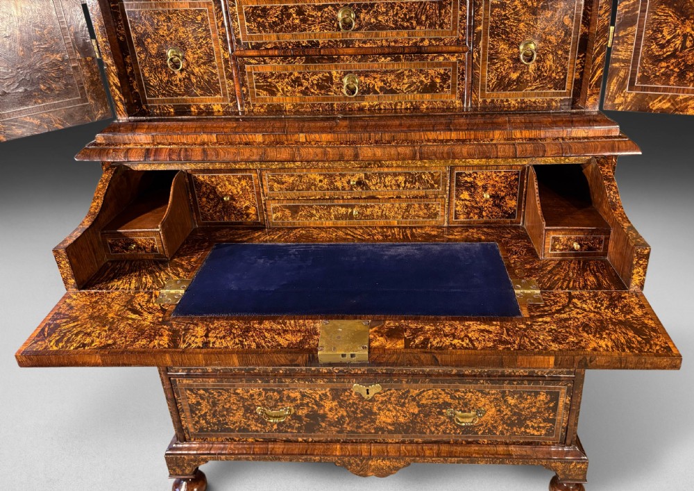 Coxed and Woster George I Burr Maple Secretaire Chest and Cabinet View II