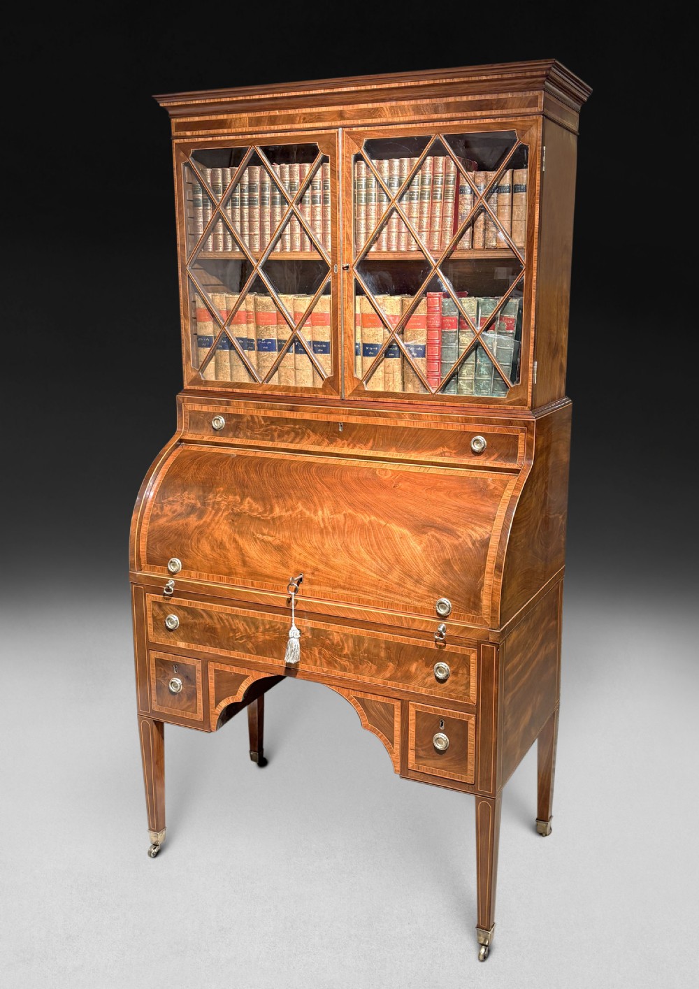 George III Gillows Mahogany Cylindrical Bureau Bookcase