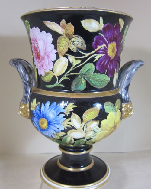 Spode Porcelain black ground hand painted floral 9.5" Vase
