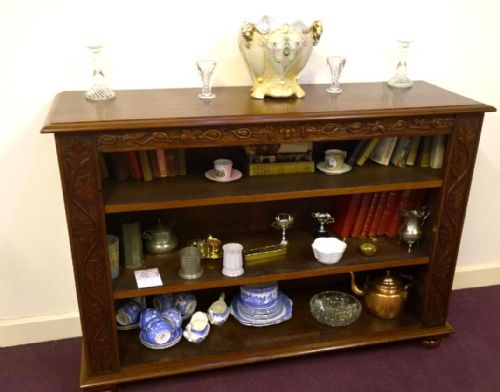 Open Fronted Walnut Bookcase with Adjustable Shelves.