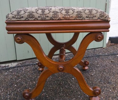 Mellow Mahogany X Frame 19th C Stool