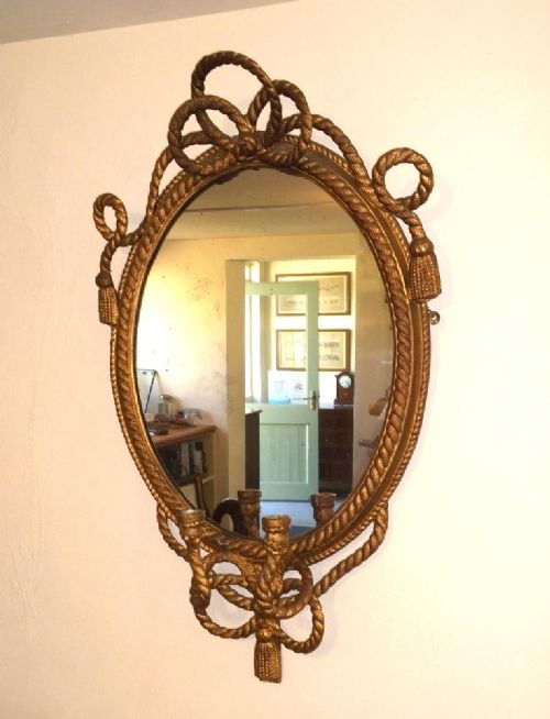 Impressive Oval 19th Century Gilt Wall Mirror with Candle Sconce