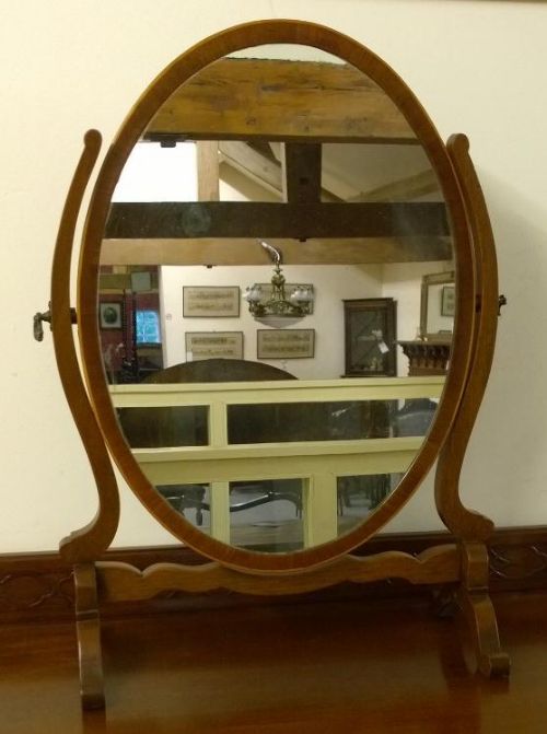 Mahogany Toilet Mirror, with String Inlay Around Oval Mirror