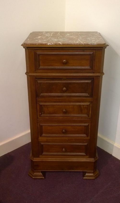 Narrow Walnut Chest / Cupboard with Marble Top in Nice Tidy Condition.