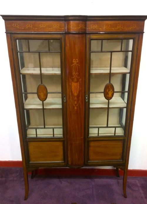 Sheraton Revival Inlaid Mahogany Display Cabinet
