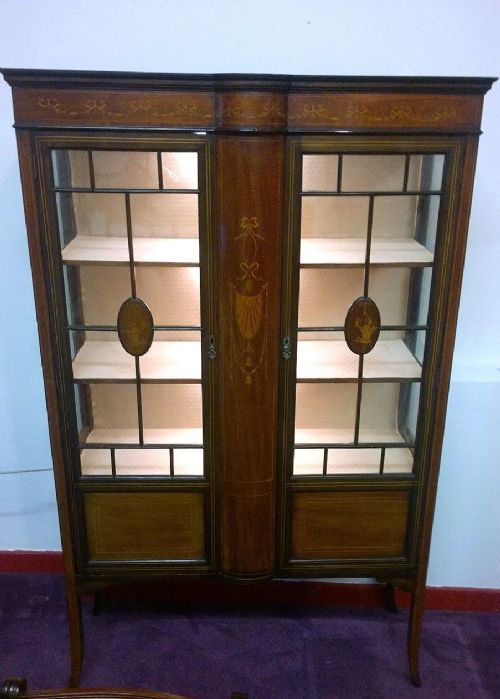 fig 1. Sheraton Revival Inlaid Mahogany Display Cabinet