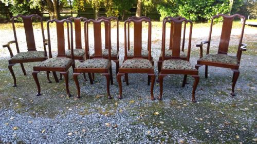 Set of 10 Mahogany Queen Anne Style Dining Chairs