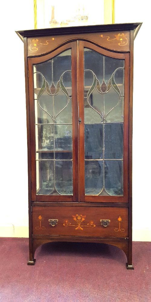 Classic Art Nouveau Inlaid Display Cabinet or Bookcase.