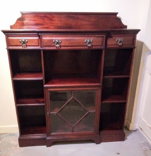FINE EDWARDIAN BREAKFRONT OPEN BOOKCASE LOVELY ORIGINAL FINISH