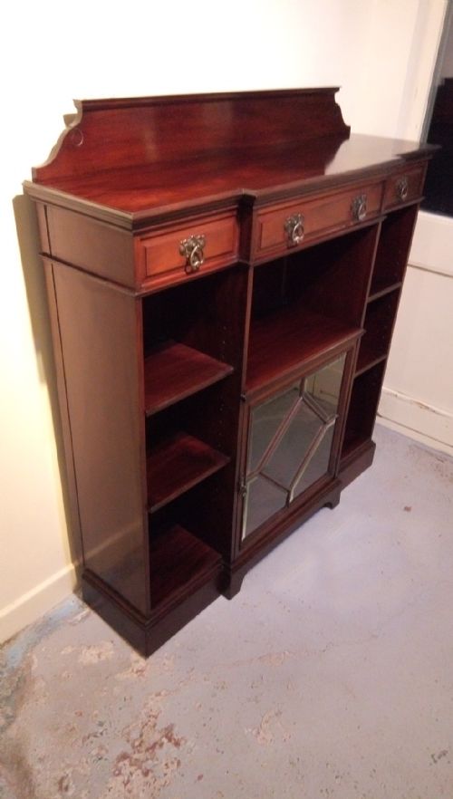 FINE EDWARDIAN BREAKFRONT OPEN BOOKCASE LOVELY ORIGINAL FINISH - ADDITIONAL PHOTO 3
