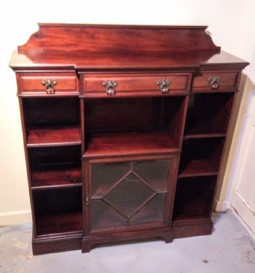 FINE EDWARDIAN BREAKFRONT OPEN BOOKCASE LOVELY ORIGINAL FINISH - ADDITIONAL PHOTO 5