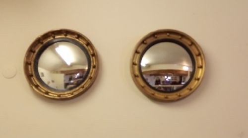 fig 2. A near pair of Gilt convex mirrors from early 1900s in a Regency style.