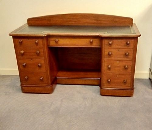 19thc Mahogany Kneehole Desk, Breakfront with Leather Skiver