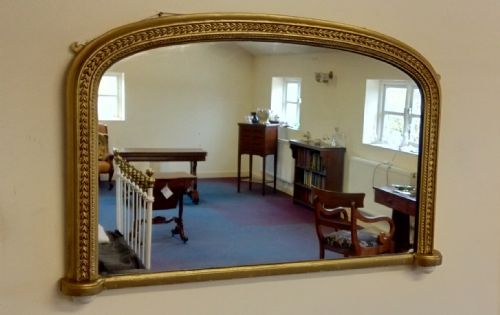 fig 1. Gilt 19th Century arch top overmantle mirror, landscape.