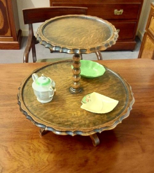 Oak Lazy Susan, Rare Two Tier Example