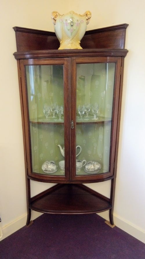 Sheraton Revival Inlaid Corner Display Case, Very Clean Condition