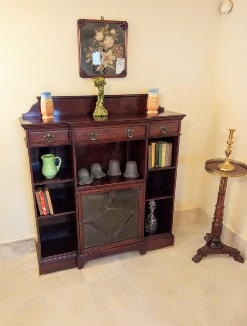 FINE EDWARDIAN BREAKFRONT OPEN BOOKCASE LOVELY ORIGINAL FINISH - ADDITIONAL PHOTO 1