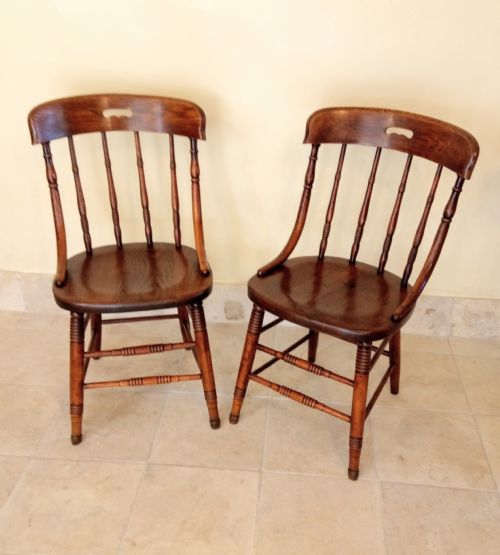 Pair Attractive and Comfortable Hardwood Farmhouse Kitchen Chairs